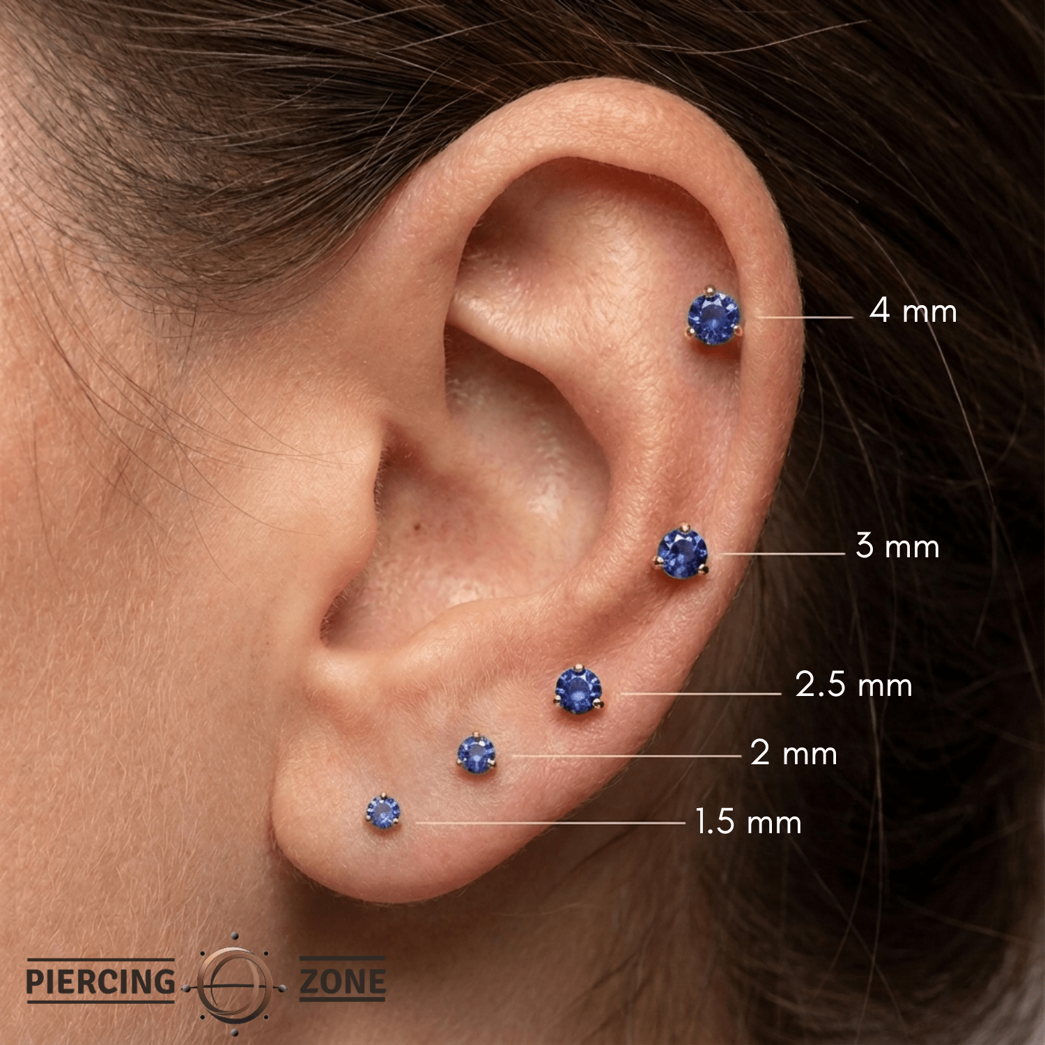3-Prong Gem - 18K Gold Genuine Gem Threadless/Threaded End - piercing-zone.com