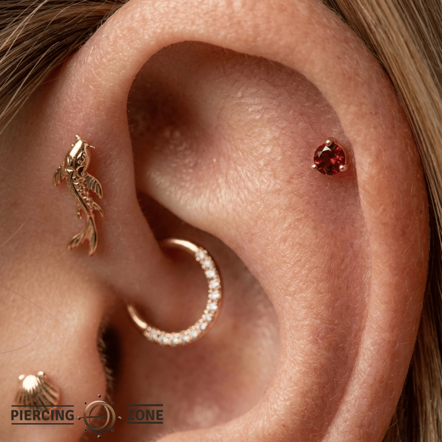 3-Prong Gem - 18K Gold Genuine Gem Threadless/Threaded End - piercing-zone.com