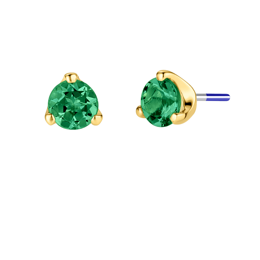 3-Prong Gem - 18K Gold Genuine Gem Threadless/Threaded End - piercing-zone.com