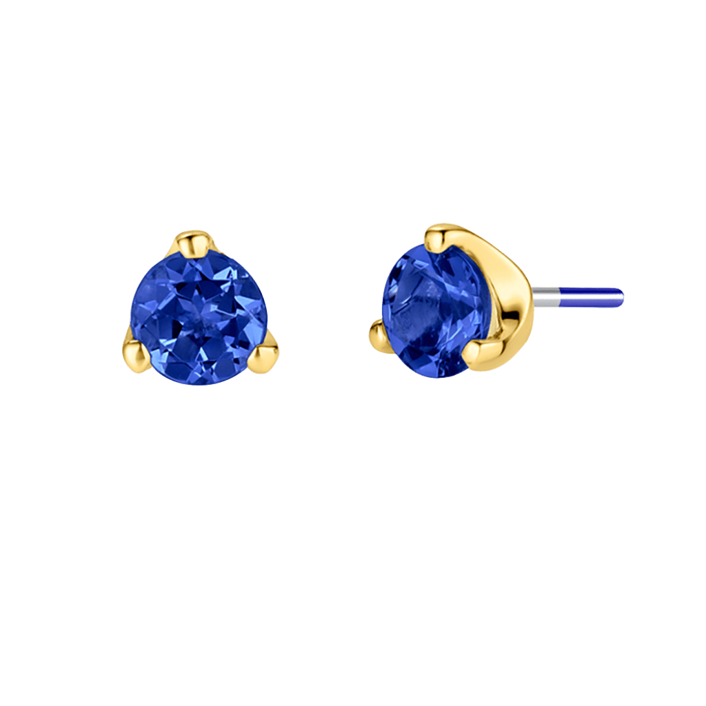 3-Prong Gem - 18K Gold Genuine Gem Threadless/Threaded End - piercing-zone.com
