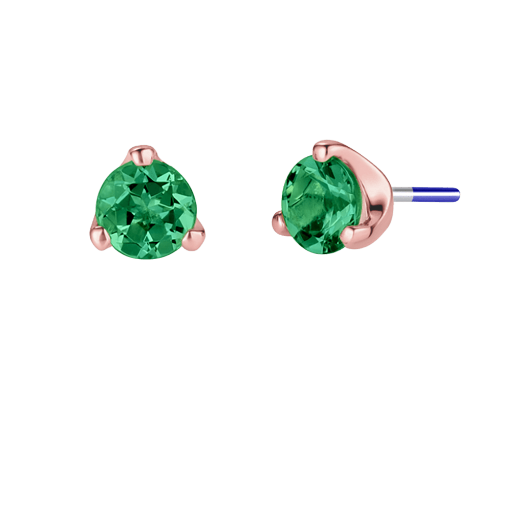 3-Prong Gem - 18K Gold Genuine Gem Threadless/Threaded End - piercing-zone.com