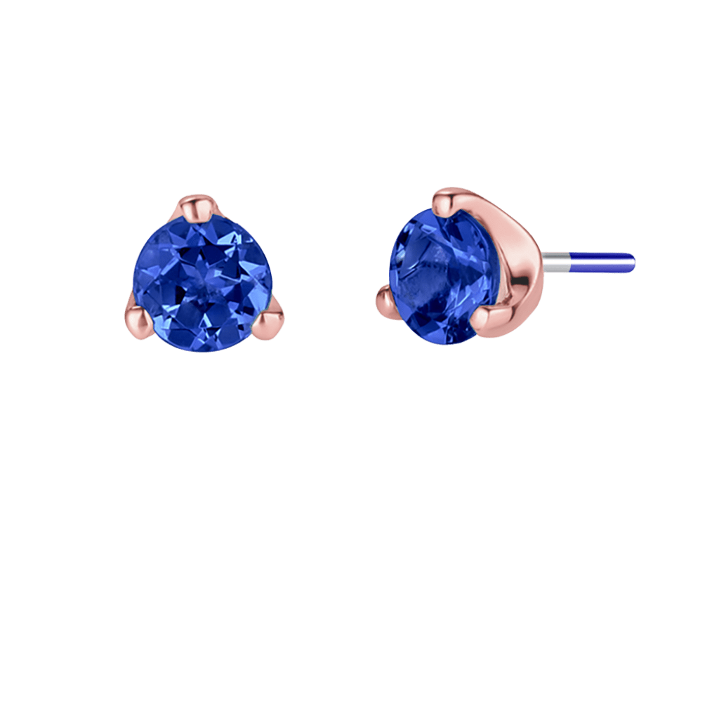 3-Prong Gem - 18K Gold Genuine Gem Threadless/Threaded End - piercing-zone.com
