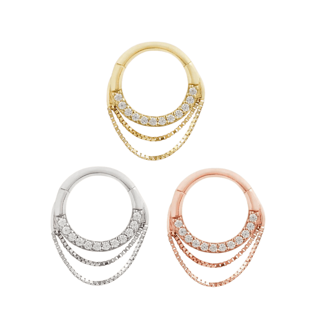 TEMPESTE - CZ - SOLID 14KT GOLD CHAIN CLICKER piercing-zone.com