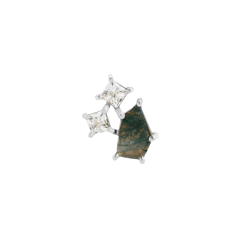 LYRA - MOSS AGATE + CZ - THREADLESS END piercing-zone.com