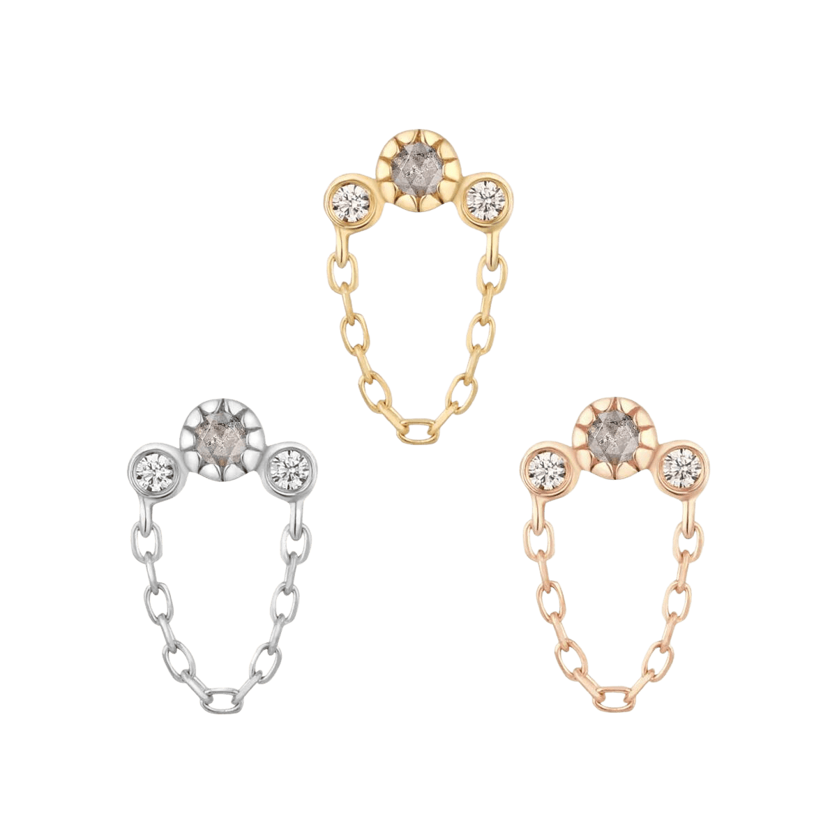 HALSTON - GREY DIAMOND + WHITE SAPPHIRE + CHAIN - THREADLESS END piercing-zone.com