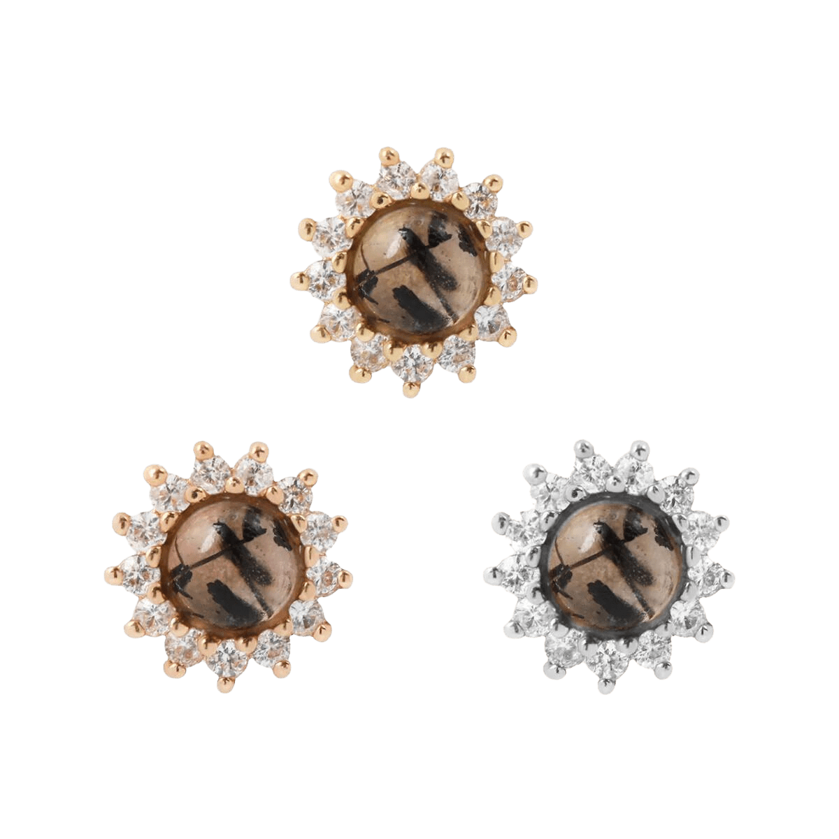 DELPHINE - TOURMALATED QUARTZ + WHITE SAPPHIRE - THREADLESS END piercing-zone.com
