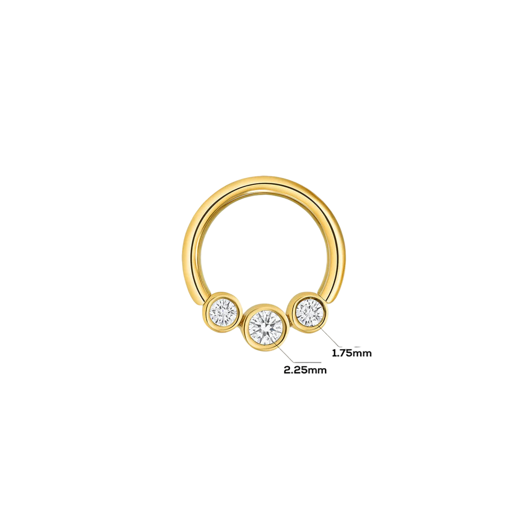 3 Gem Bezel Cluster Seamless Ring – 14K Gold Cup & Divot Design