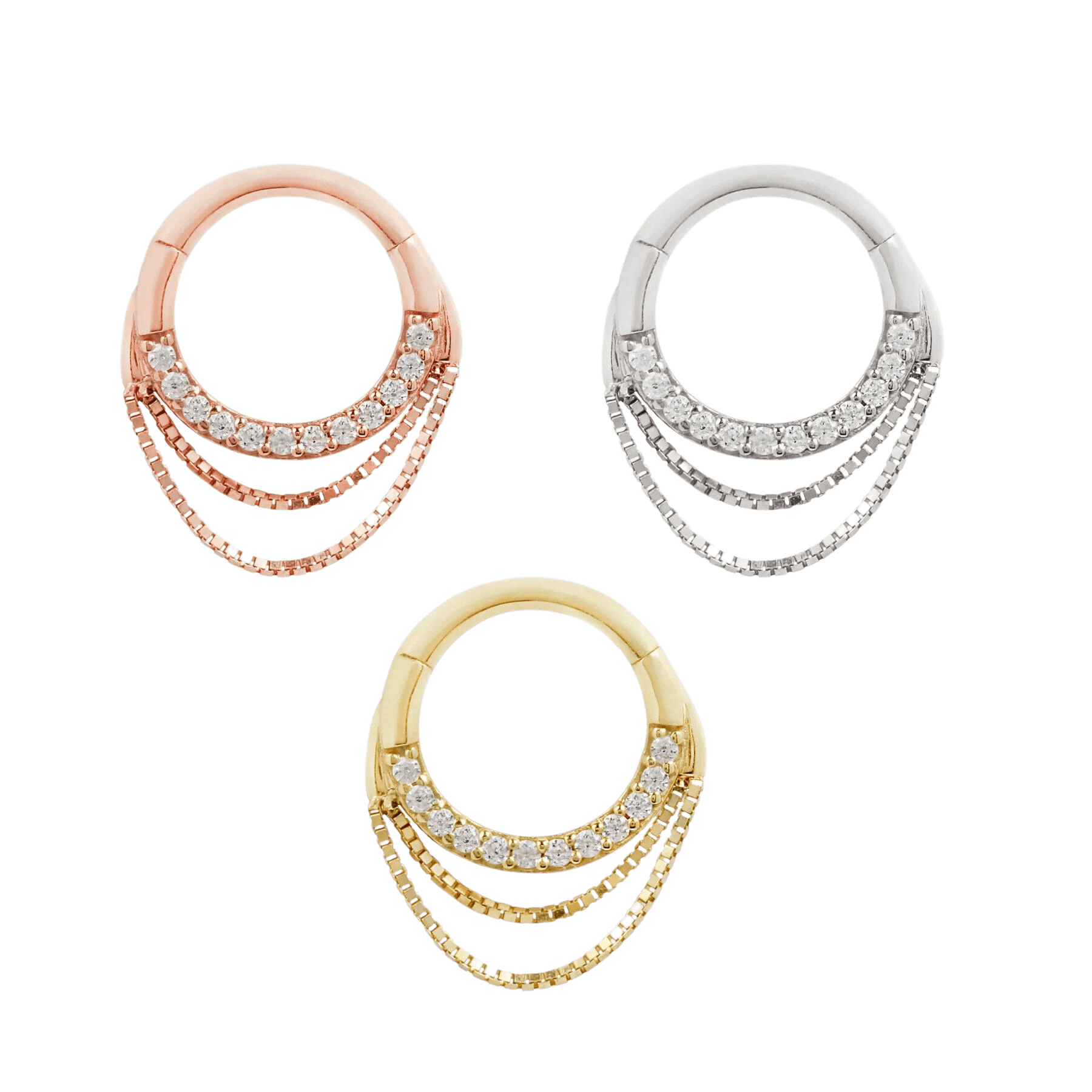 TEMPESTE - CZ - SOLID 14KT GOLD CHAIN CLICKER piercing-zone.com