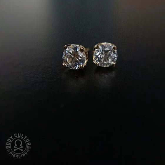 4 Prong - Set CZ Stone – 14K Gold Threadless End - piercing - zone.com