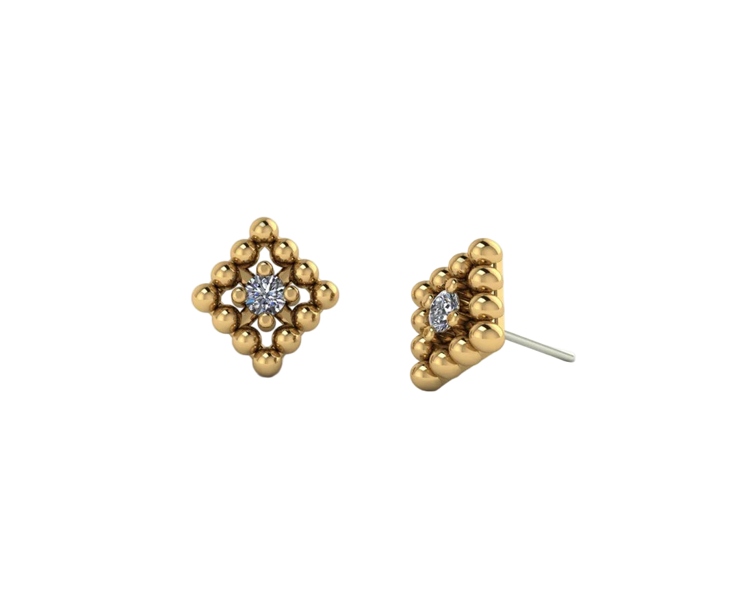Beaded Diamond With Gem – 14K/18K Gold Threadless End