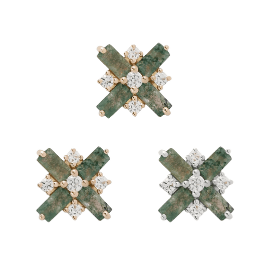 COVET - MOSS AGATE + SWAROVSKI CZ - THREADLESS END piercing-zone.com