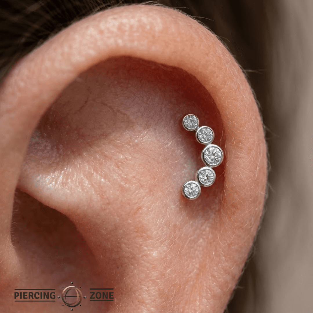 5 Gem Bezel Cluster – 14K Gold Threadless/Threaded End - piercing - zone.com