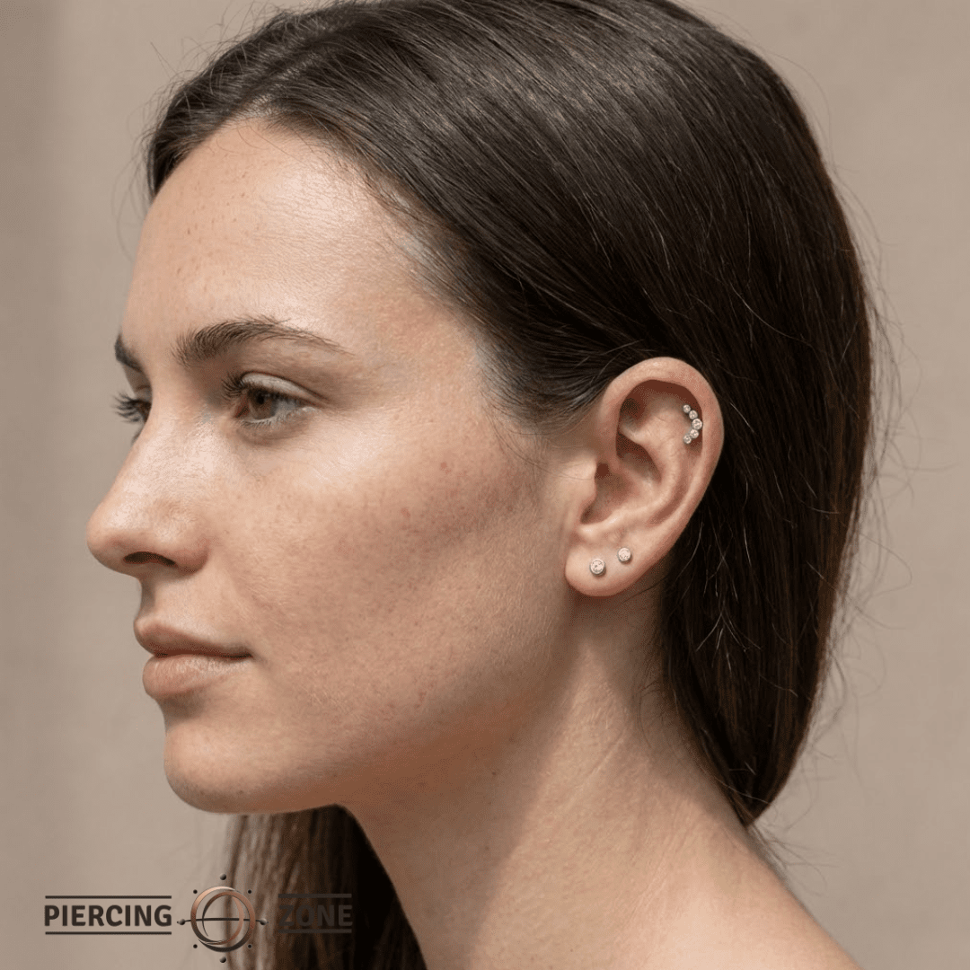 5 Gem Bezel Cluster – 14K Gold Threadless/Threaded End - piercing - zone.com