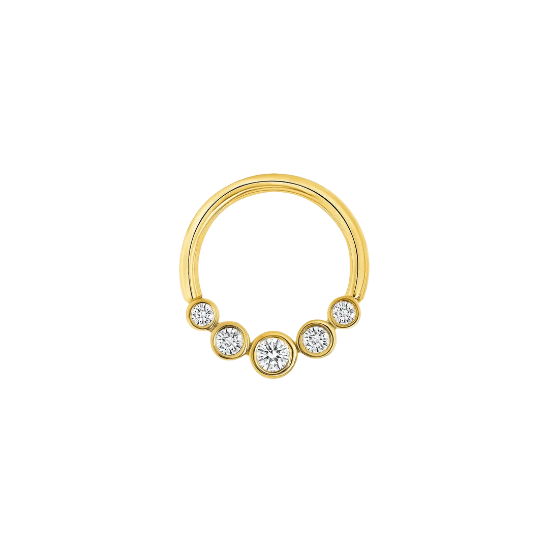 5 Gem Bezel Cluster Seamless Ring – 14K Gold Multi - Size Gem Arc - piercing - zone.com