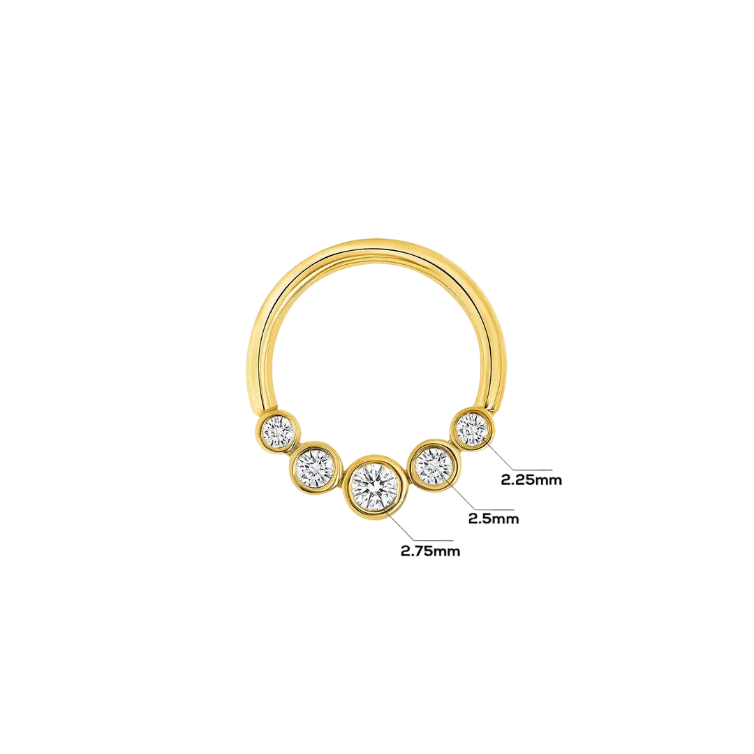 5 Gem Bezel Cluster Seamless Ring – 14K Gold Multi - Size Gem Arc - piercing - zone.com