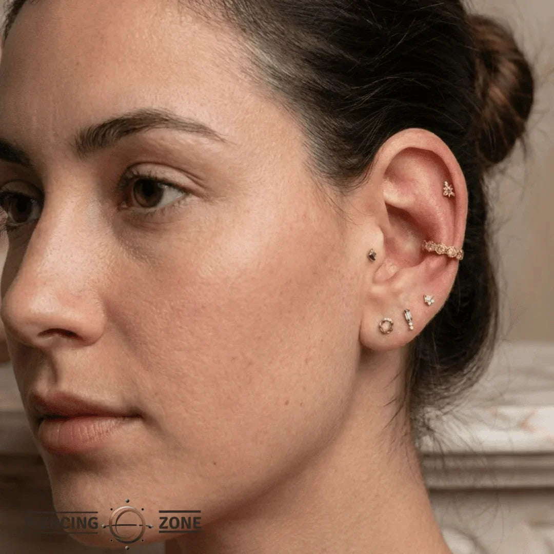 5 Gem Hexagon Seamless Ring – 14K Gold Cluster Design - piercing - zone.com