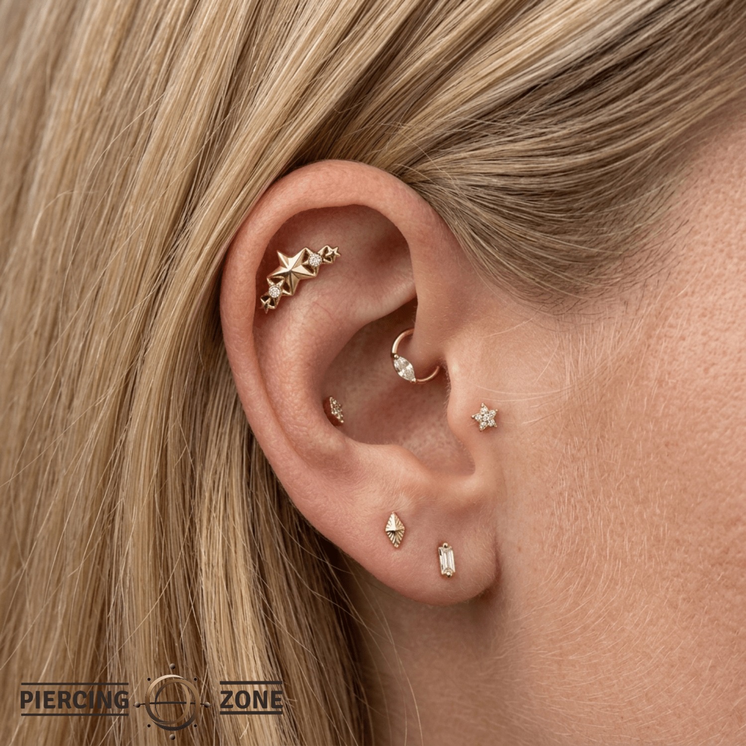5 Stars - 14K Gold Stone Threadless/Threaded End - piercing - zone.com