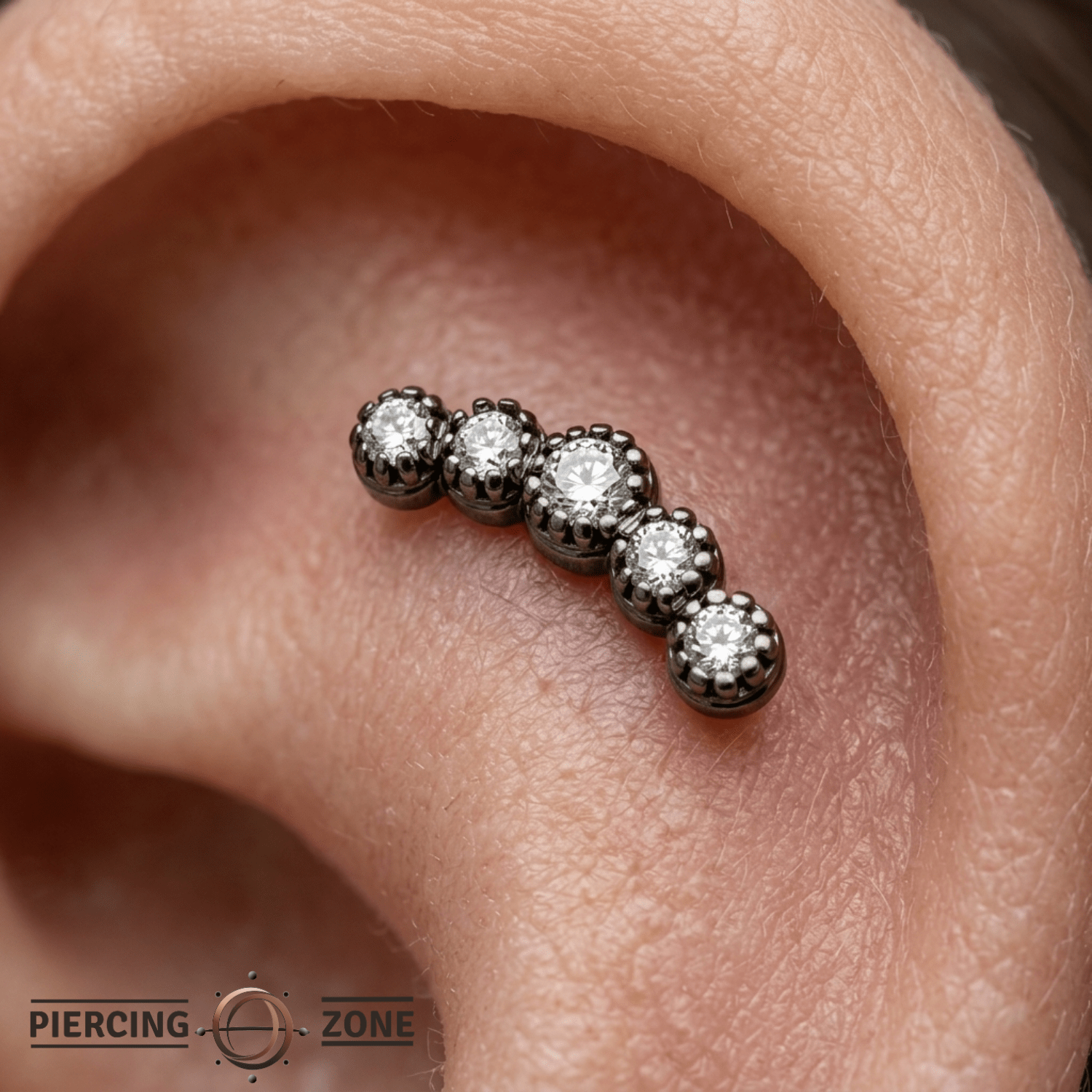 5 Stone Arc - 14K Gold Stone Threadless/Threaded End - piercing - zone.com