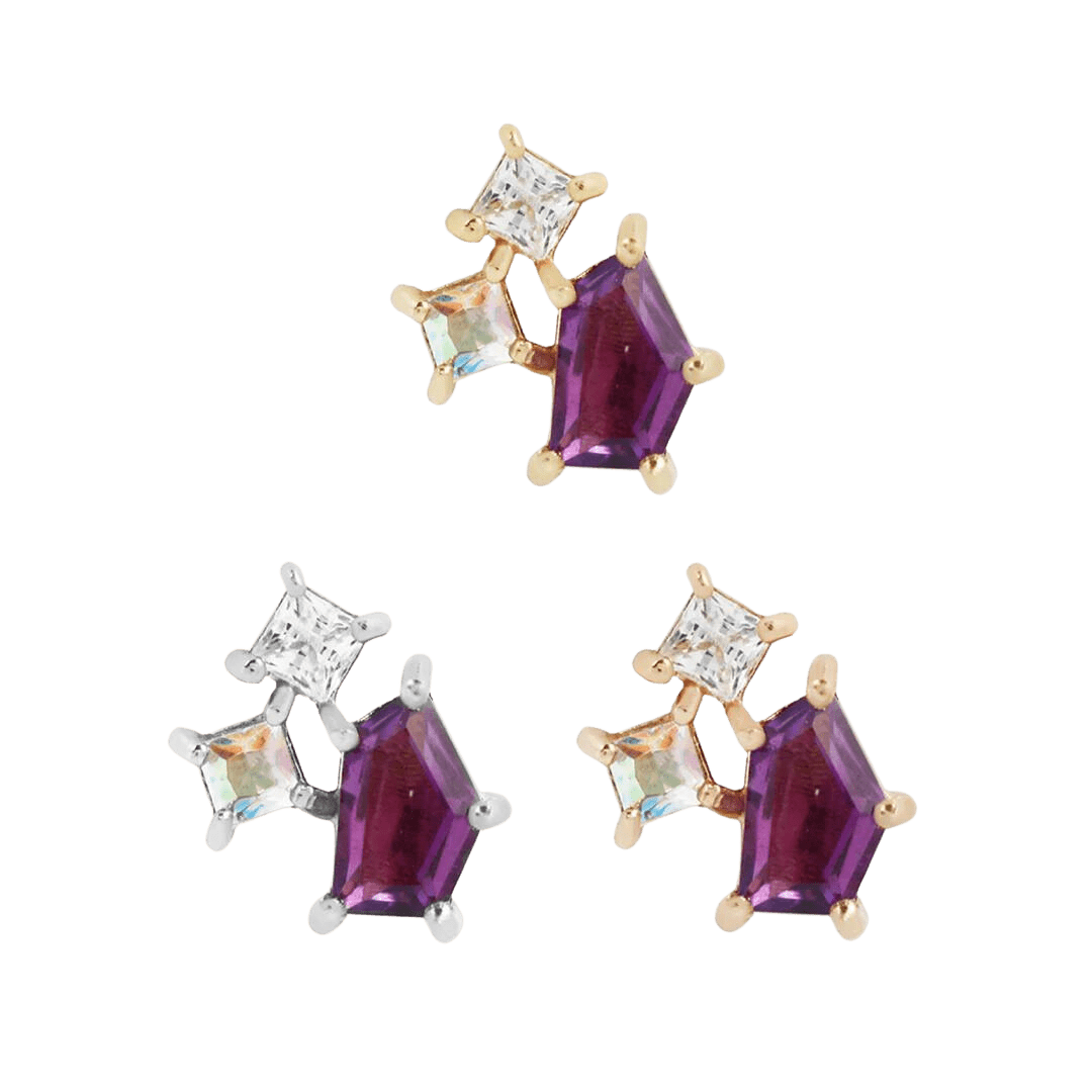 LYRA - AMETHYST + MERCURY MIST TOPAZ + CZ - THREADLESS END piercing-zone.com