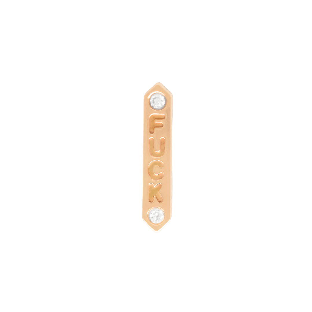 "FUCK" Diamond Threadless End – 14K Gold & Genuine Diamonds