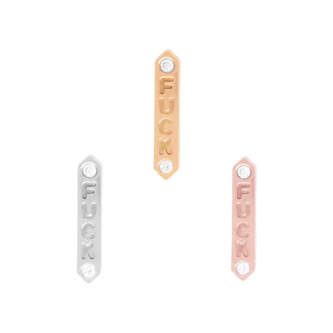 "FUCK" Diamond Threadless End – 14K Gold & Genuine Diamonds