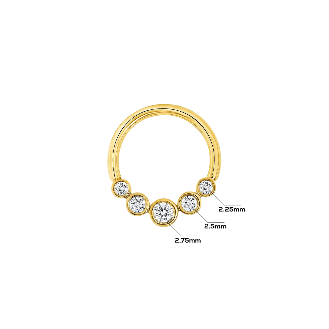 5 Gem Bezel Cluster Seamless Ring – 14K Gold Multi-Size Gem Arc
