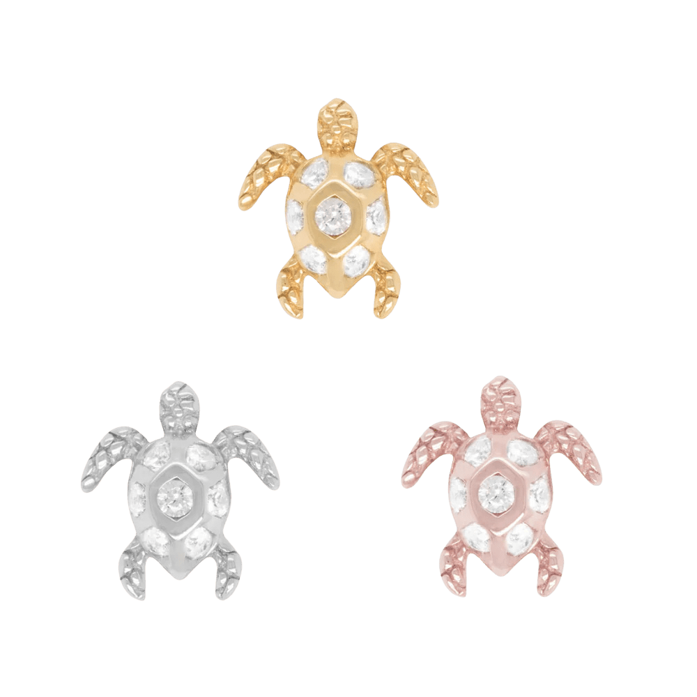 Honu White Sapphire Threadless End – 14K Gold Sea Turtle Charm