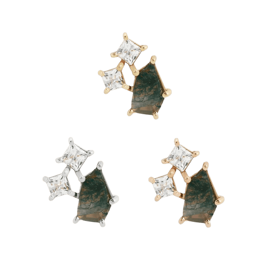 LYRA - MOSS AGATE + CZ - THREADLESS END piercing-zone.com