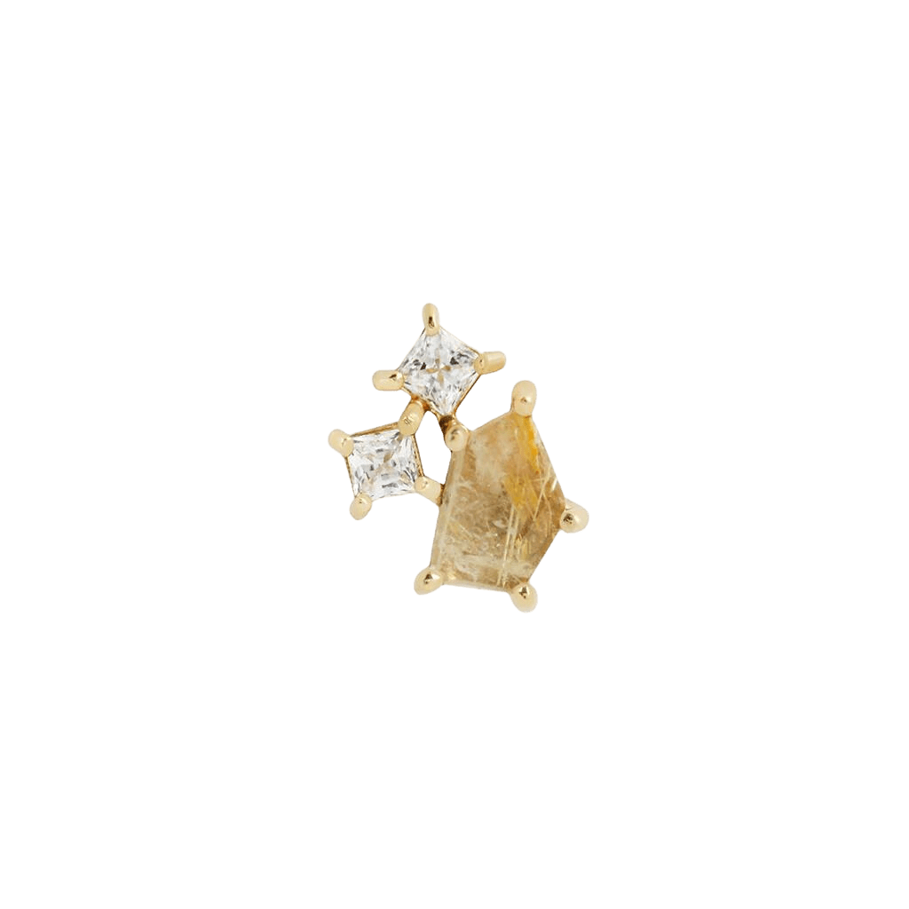 LYRA - RUTILATED QUARTZ + CZ - THREADLESS END piercing-zone.com