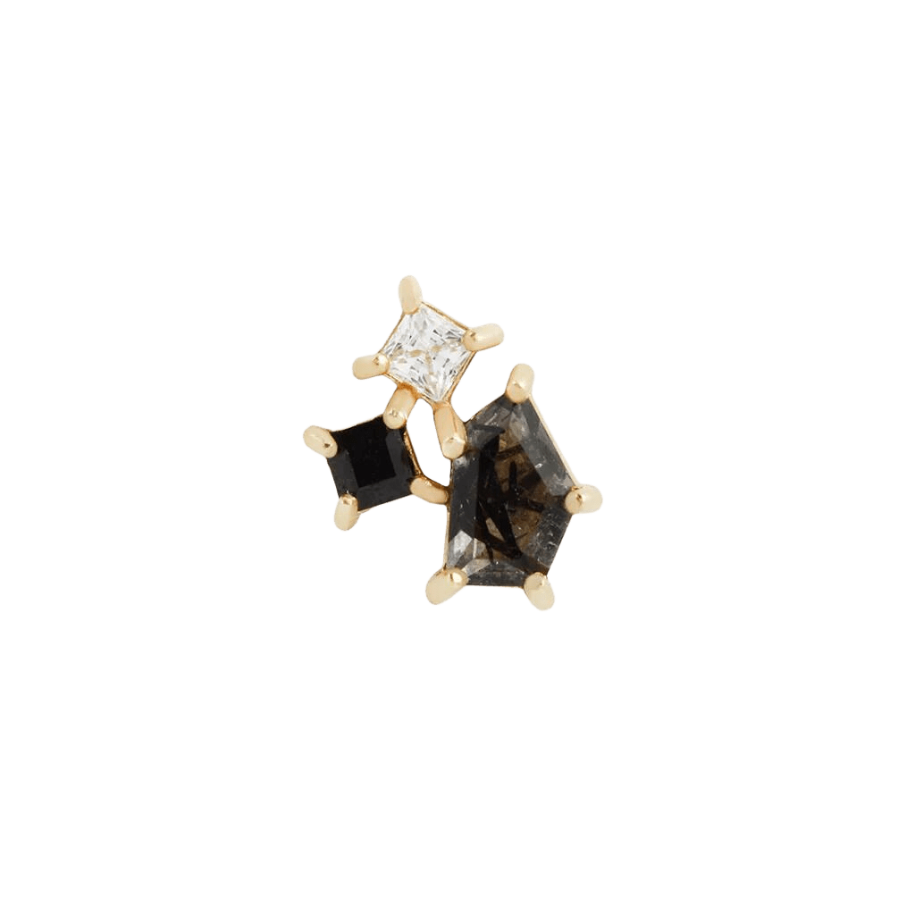LYRA - TOURMALATED QUARTZ + BLACK SPINEL + CZ - THREADLESS END piercing-zone.com