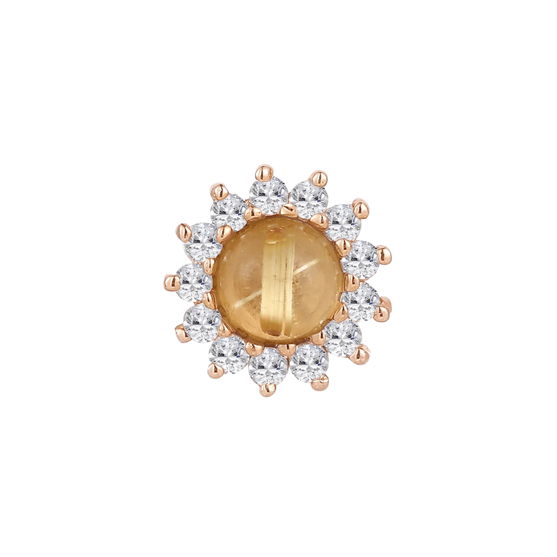 DELPHINE - RUTILATED QUARTZ + WHITE SAPPHIRE - THREADLESS END piercing-zone.com
