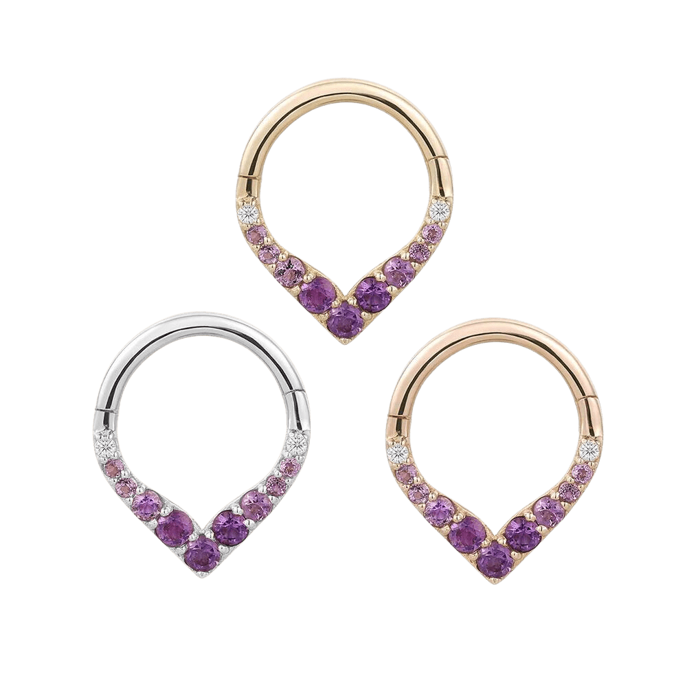 RISE + SHINE - AMETHYST OMBRE - SOLID 14KT GOLD CLICKER piercing-zone.com
