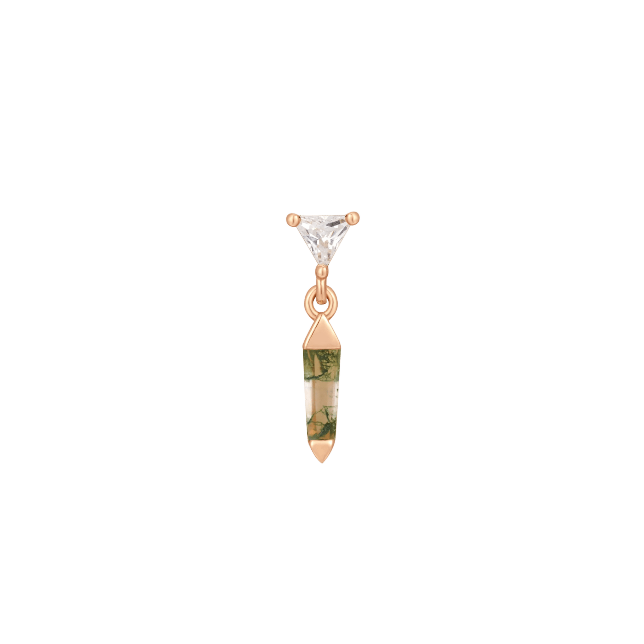 Savvy – 14K Gold Moss Agate & CZ Threadless End