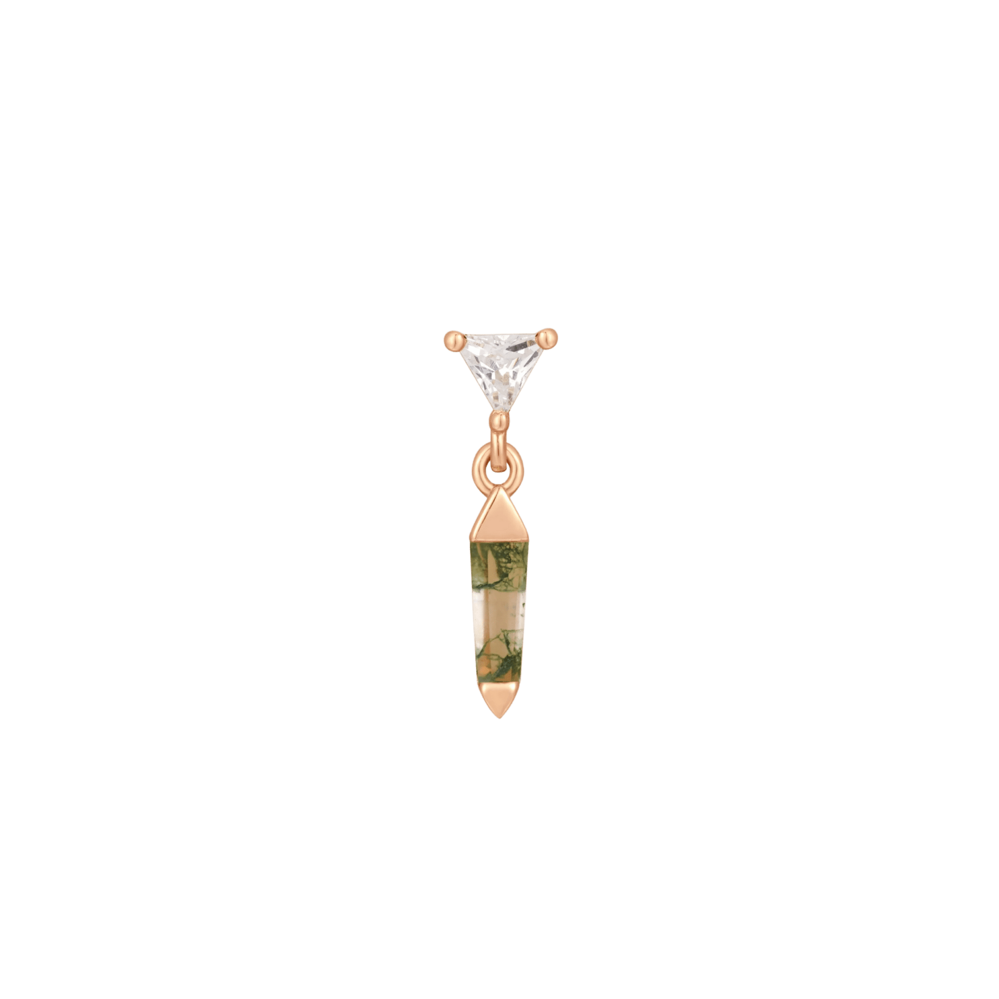 Savvy – 14K Gold Moss Agate & CZ Threadless End