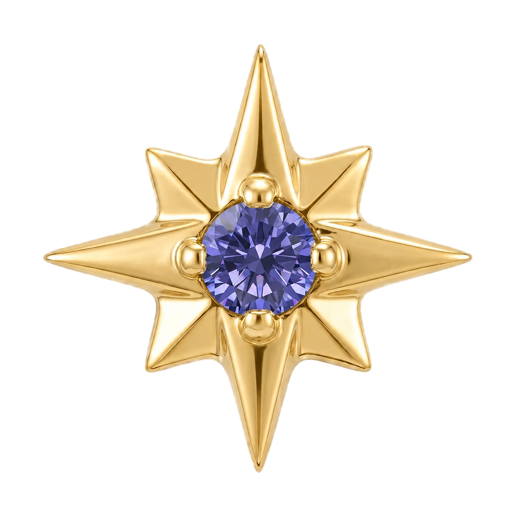 8 Point Burst - 14K Gold Stone Threadless/Threaded End