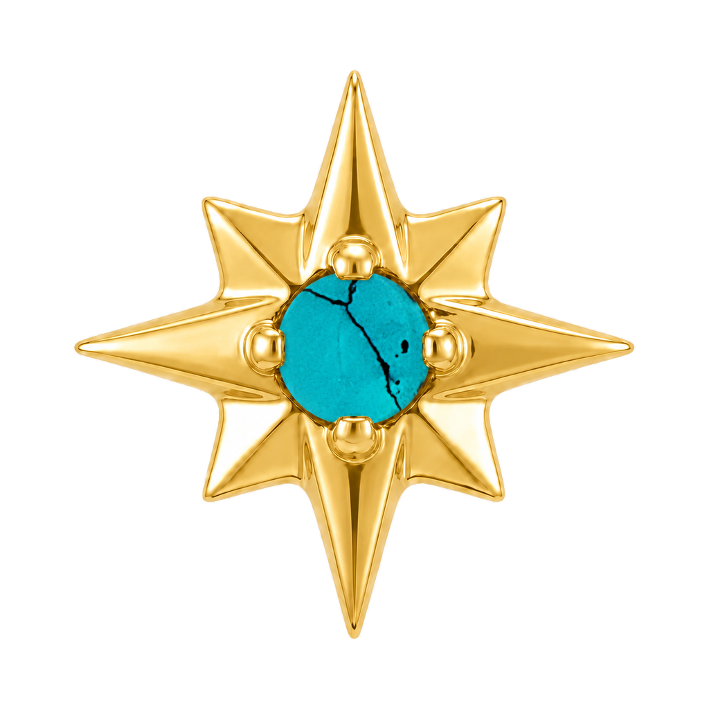 8 Point Burst - 14K Gold Stone Threadless/Threaded End