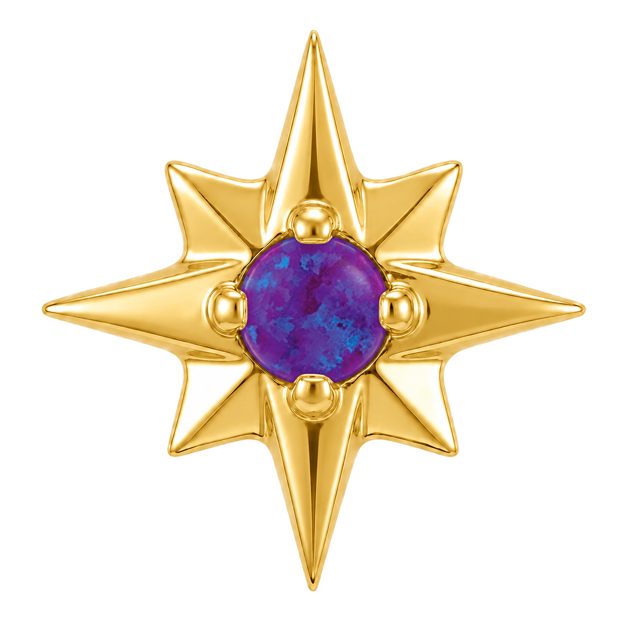 8 Point Burst - 14K Gold Stone Threadless/Threaded End - piercing-zone.com