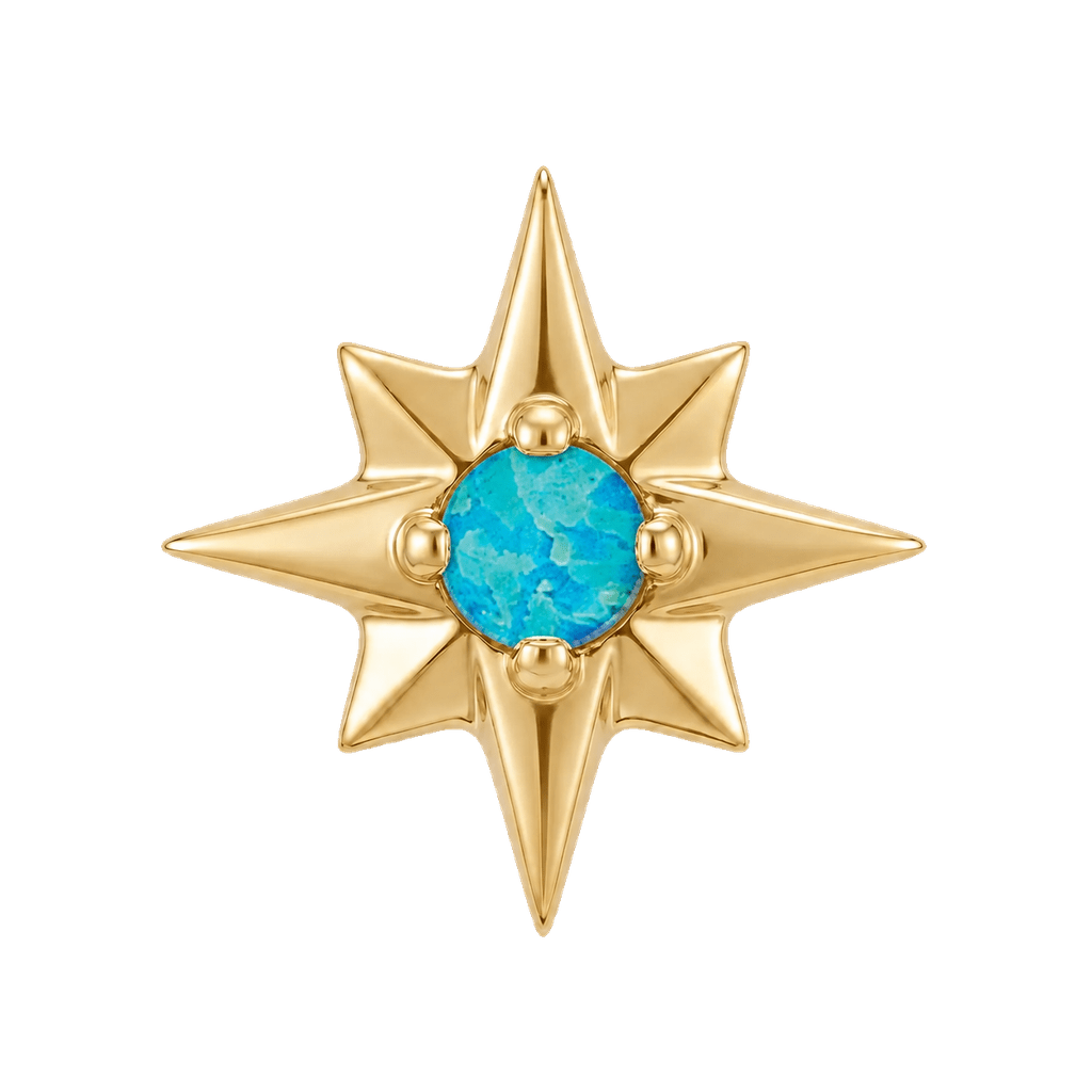 8 Point Burst - 14K Gold Stone Threadless/Threaded End - piercing-zone.com