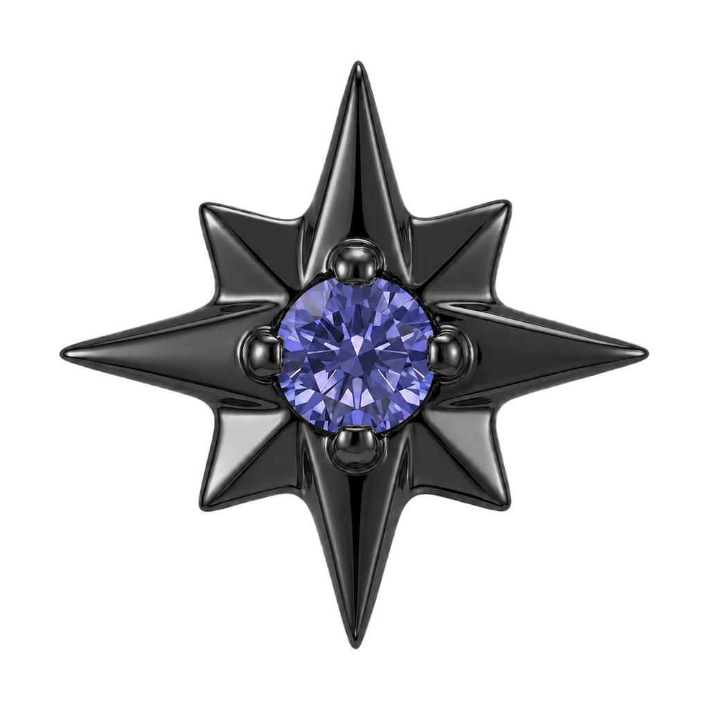 8 Point Burst - 14K Gold Stone Threadless/Threaded End - piercing-zone.com