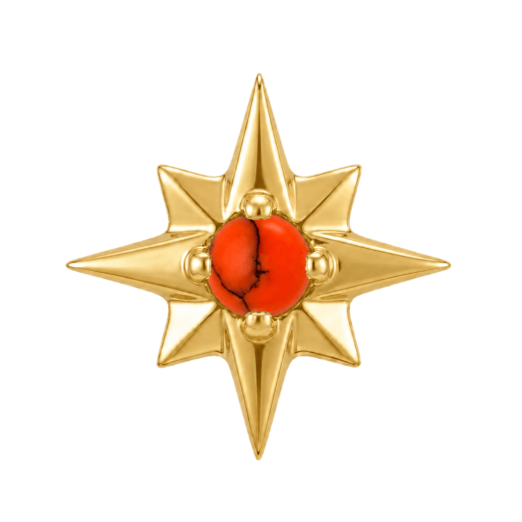 8 Point Burst - 14K Gold Stone Threadless/Threaded End - piercing-zone.com