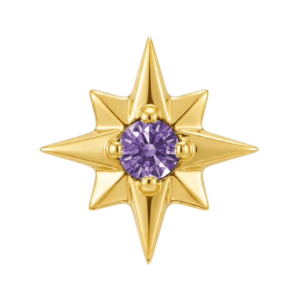 8 Point Burst - 14K Gold Stone Threadless/Threaded End - piercing-zone.com