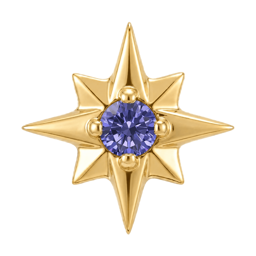 8 Point Burst - 14K Gold Stone Threadless/Threaded End - piercing-zone.com