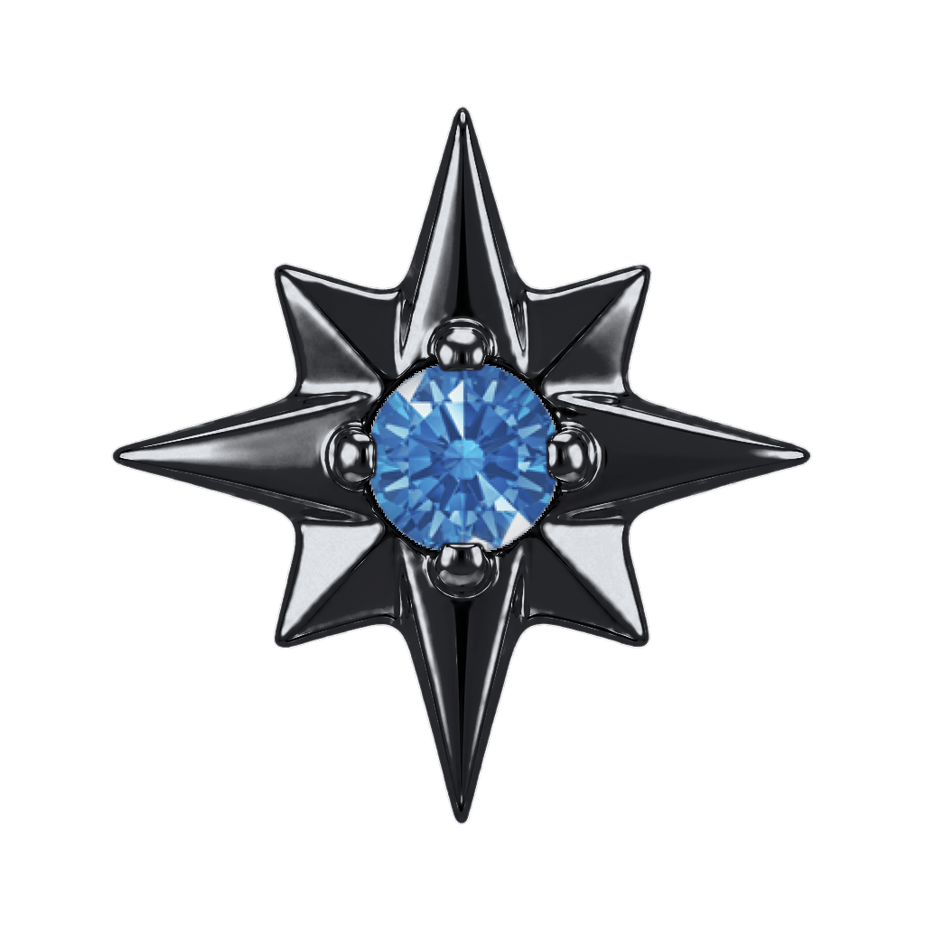 8 Point Burst - 14K Gold Stone Threadless/Threaded End - piercing-zone.com