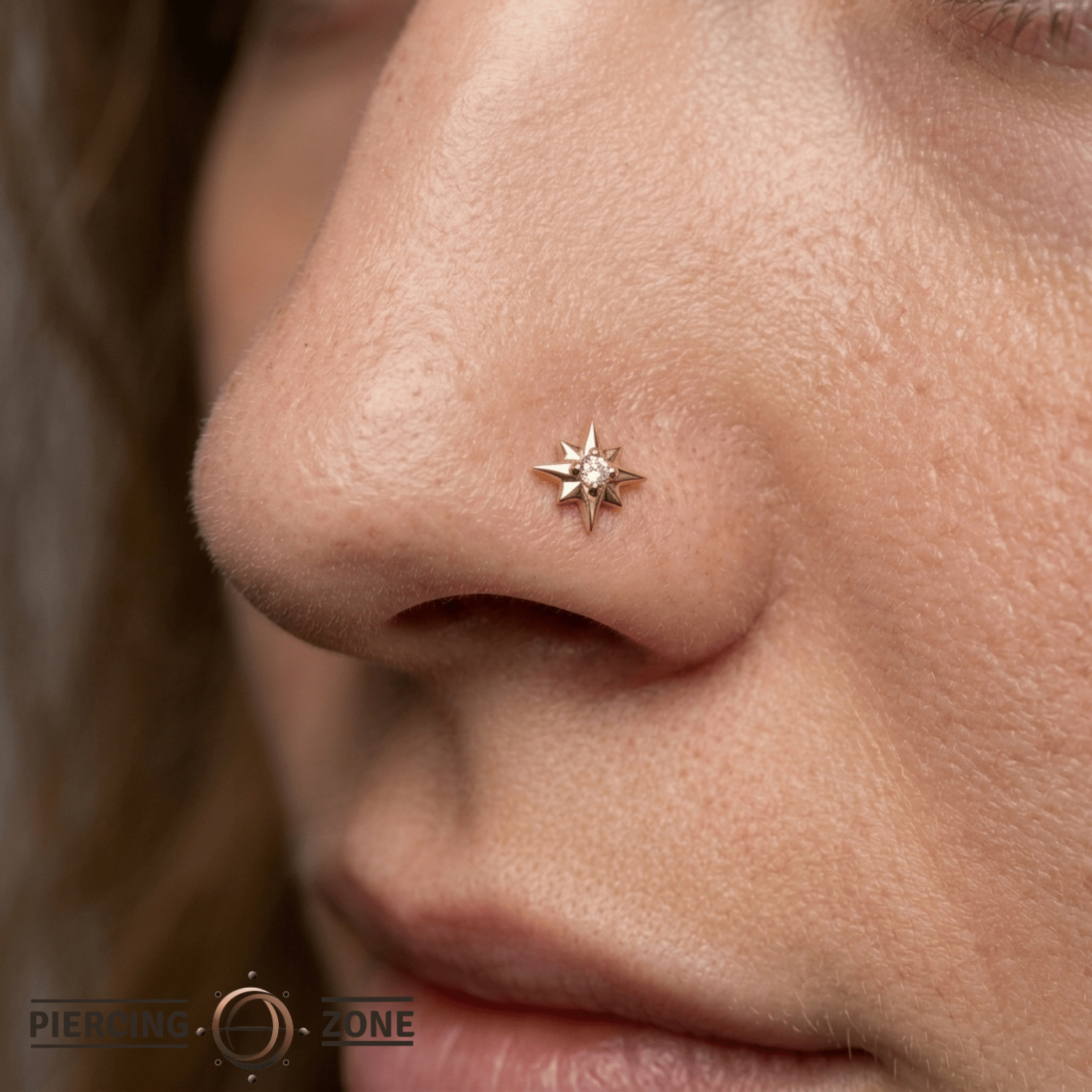 8 Point Burst - 14K Gold Stone Threadless/Threaded End - piercing - zone.com