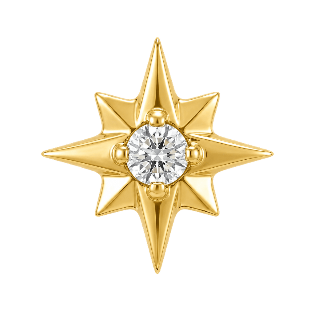 8 Point Burst - 14K Gold Stone Threadless/Threaded End - piercing-zone.com