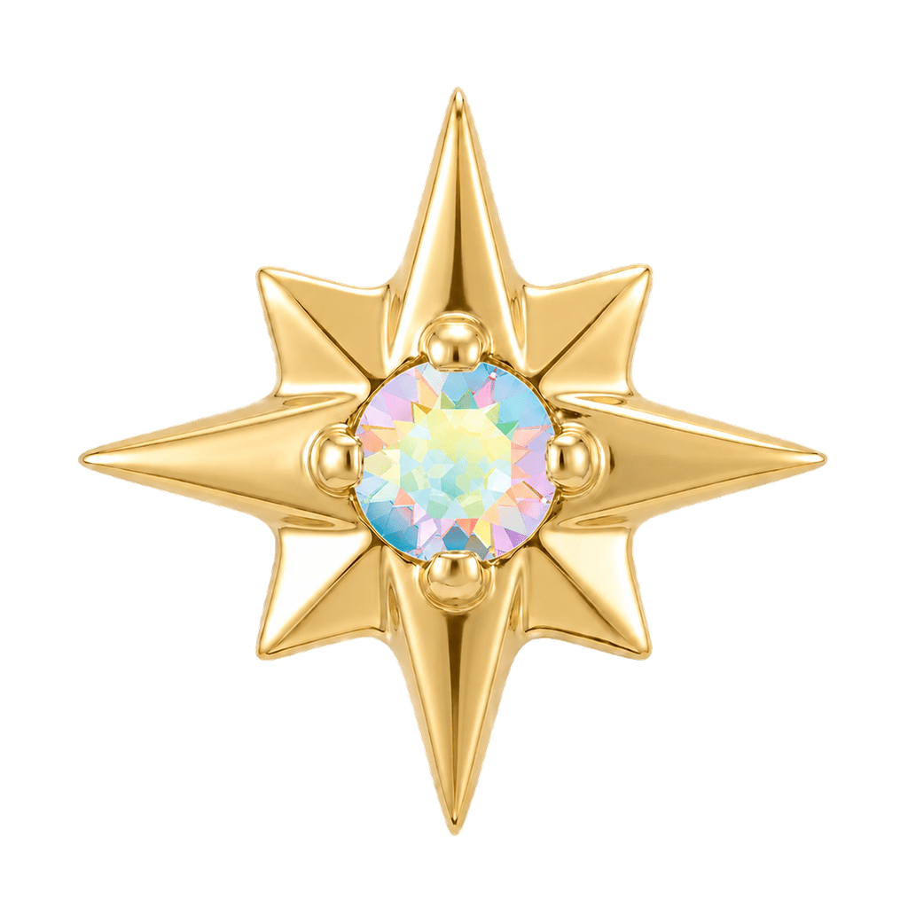 8 Point Burst - 14K Gold Stone Threadless/Threaded End - piercing-zone.com