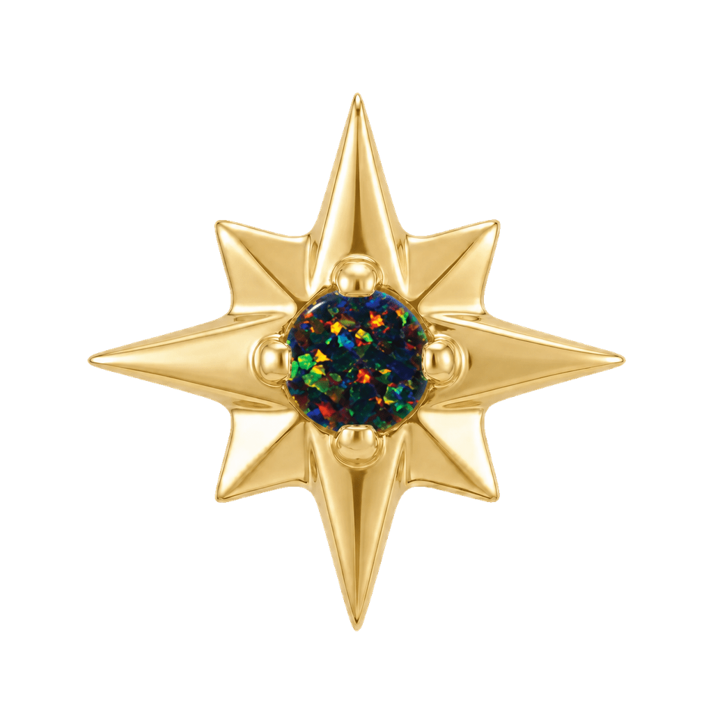8 Point Burst - 14K Gold Stone Threadless/Threaded End - piercing-zone.com