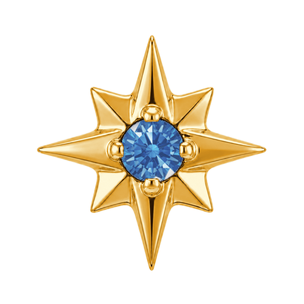 8 Point Burst - 14K Gold Stone Threadless/Threaded End - piercing-zone.com