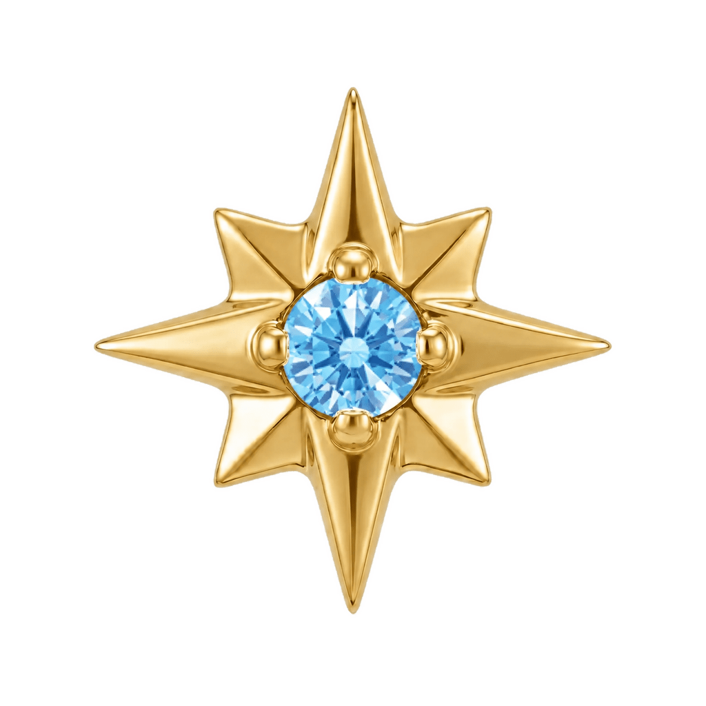 8 Point Burst - 14K Gold Stone Threadless/Threaded End - piercing-zone.com