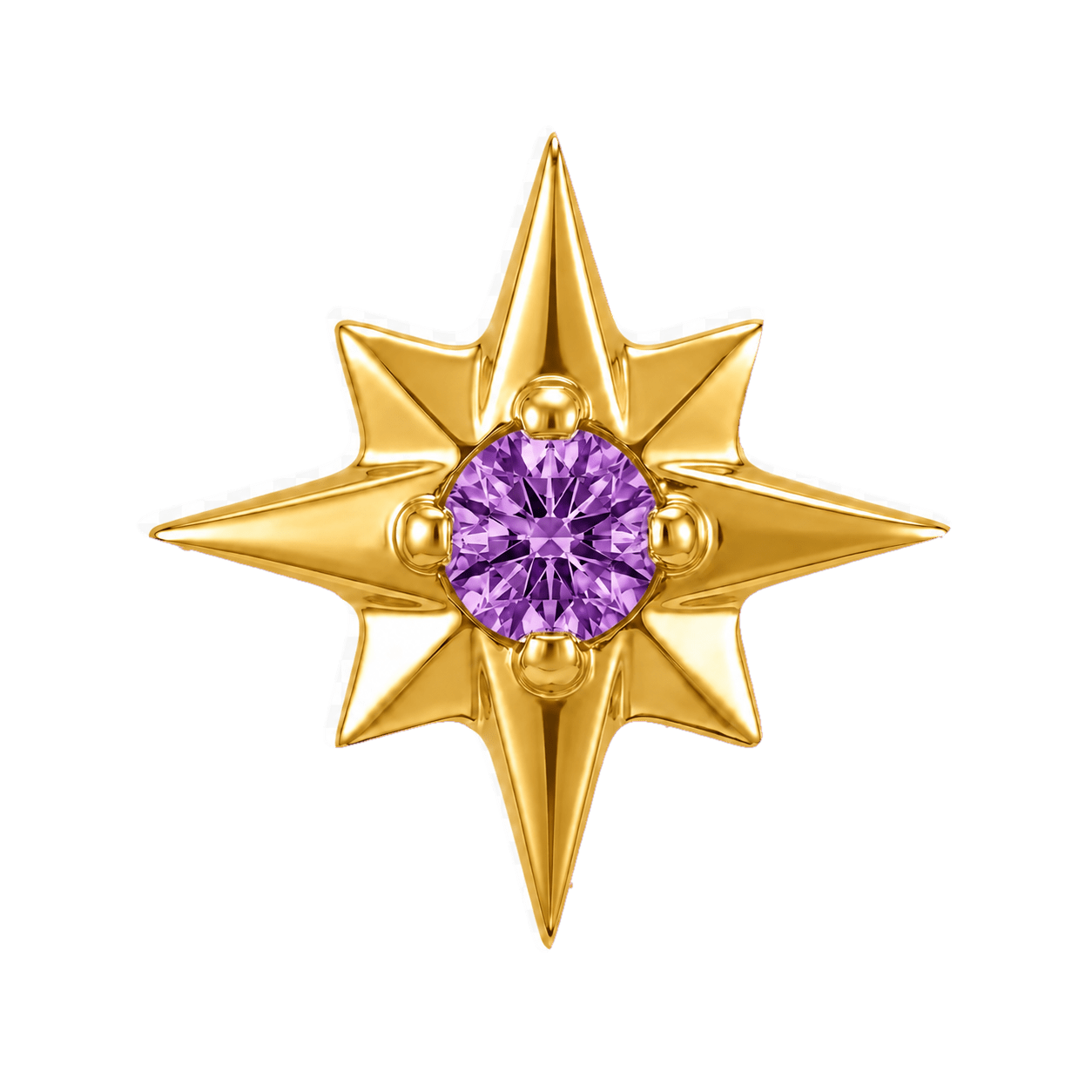 8 Point Burst - 14K Gold Stone Threadless/Threaded End - piercing-zone.com